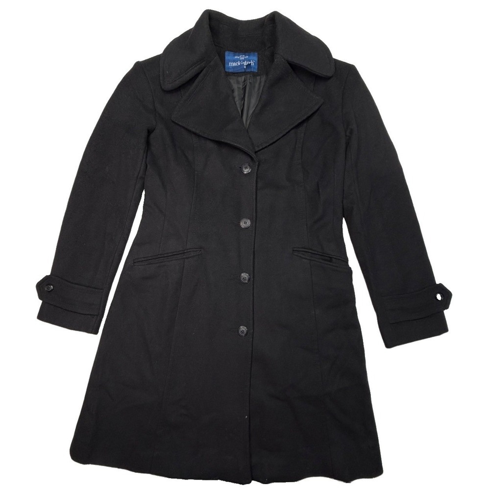 Mackintosh New England Women's S Black 100% Wool Long Button Front Coat